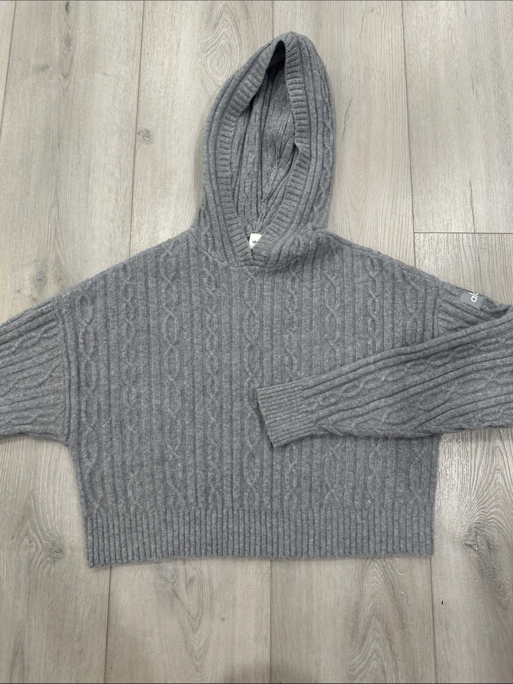 Alo Yoga Gray Cable Knit Hooded Sweater Cardigan Size Medium